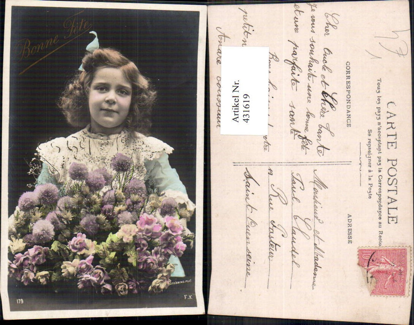 431619,Foto Ak Kind Lockenkopf Haarschleife Blumen Bonne Fete pub Stebbing 179