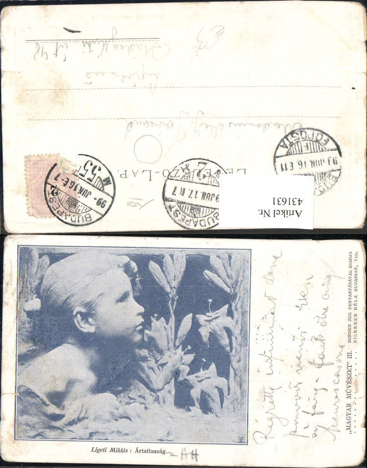 431631,Künstler Ak Ligeti Miklos Artatlansag Kind Mädchen Blumen Relief