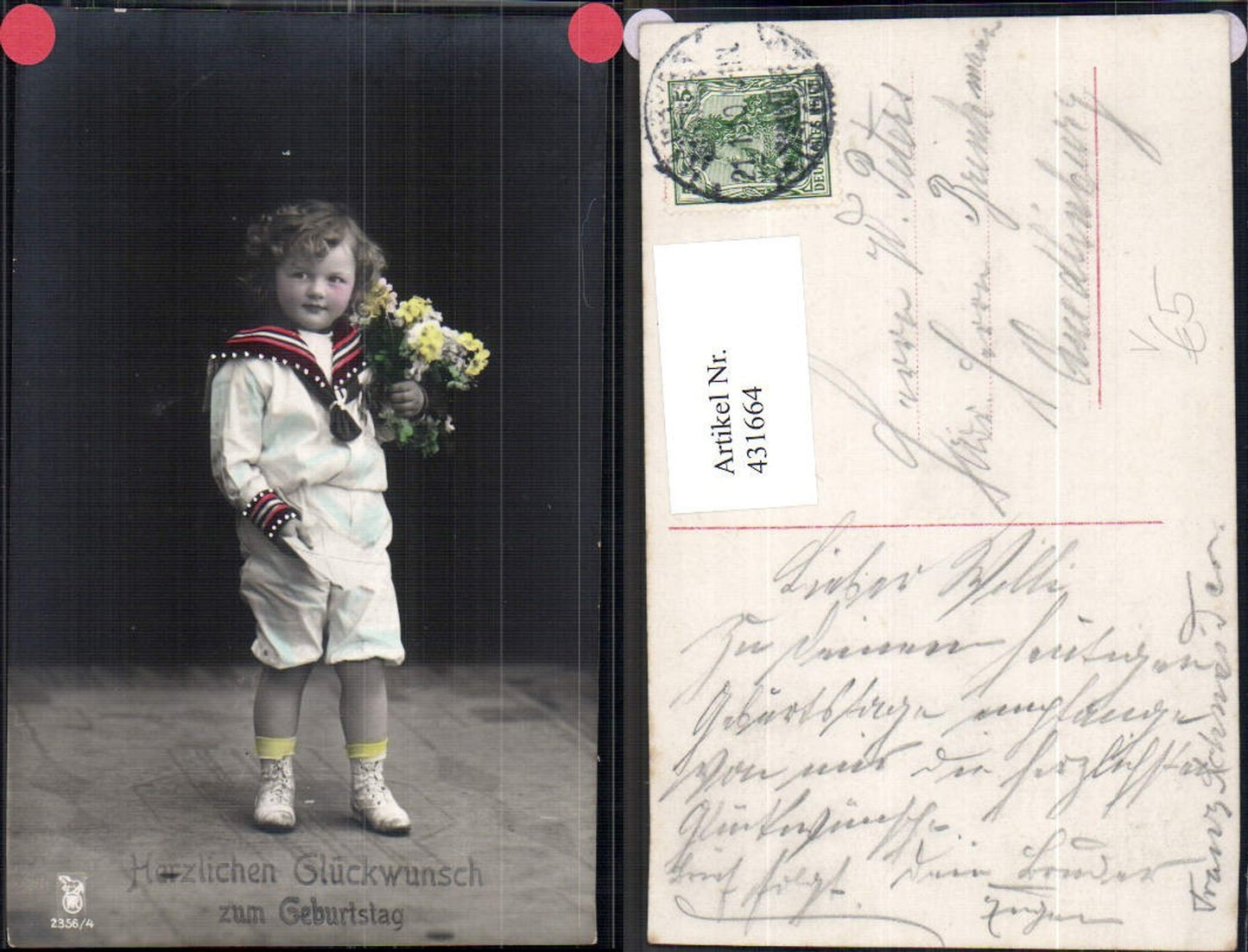 431664,Foto Ak Kind Bub Junge Lockenkopf Uniform Matrosenanzug Blumenstrauß pub RPH 2356/4