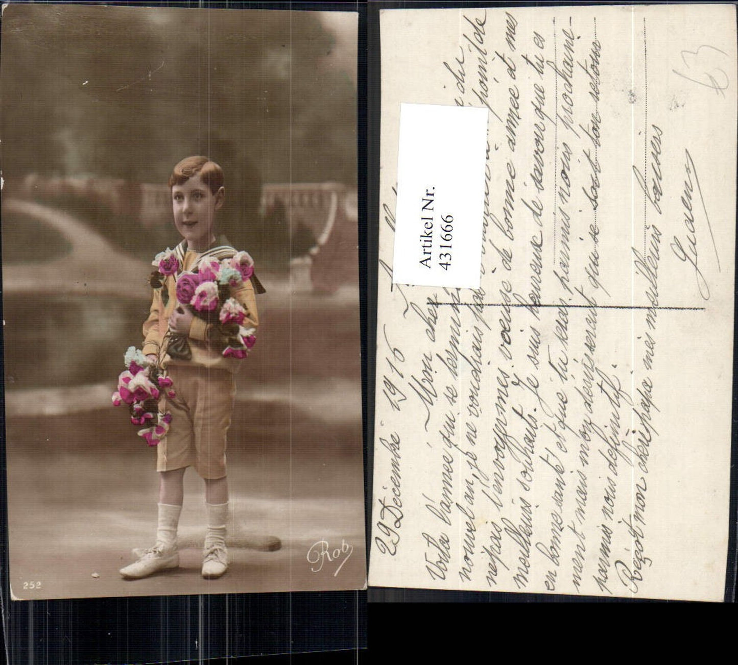 431666,Foto Ak Kind Bub Junge Uniform Matrosenanzug Blumen Strauß