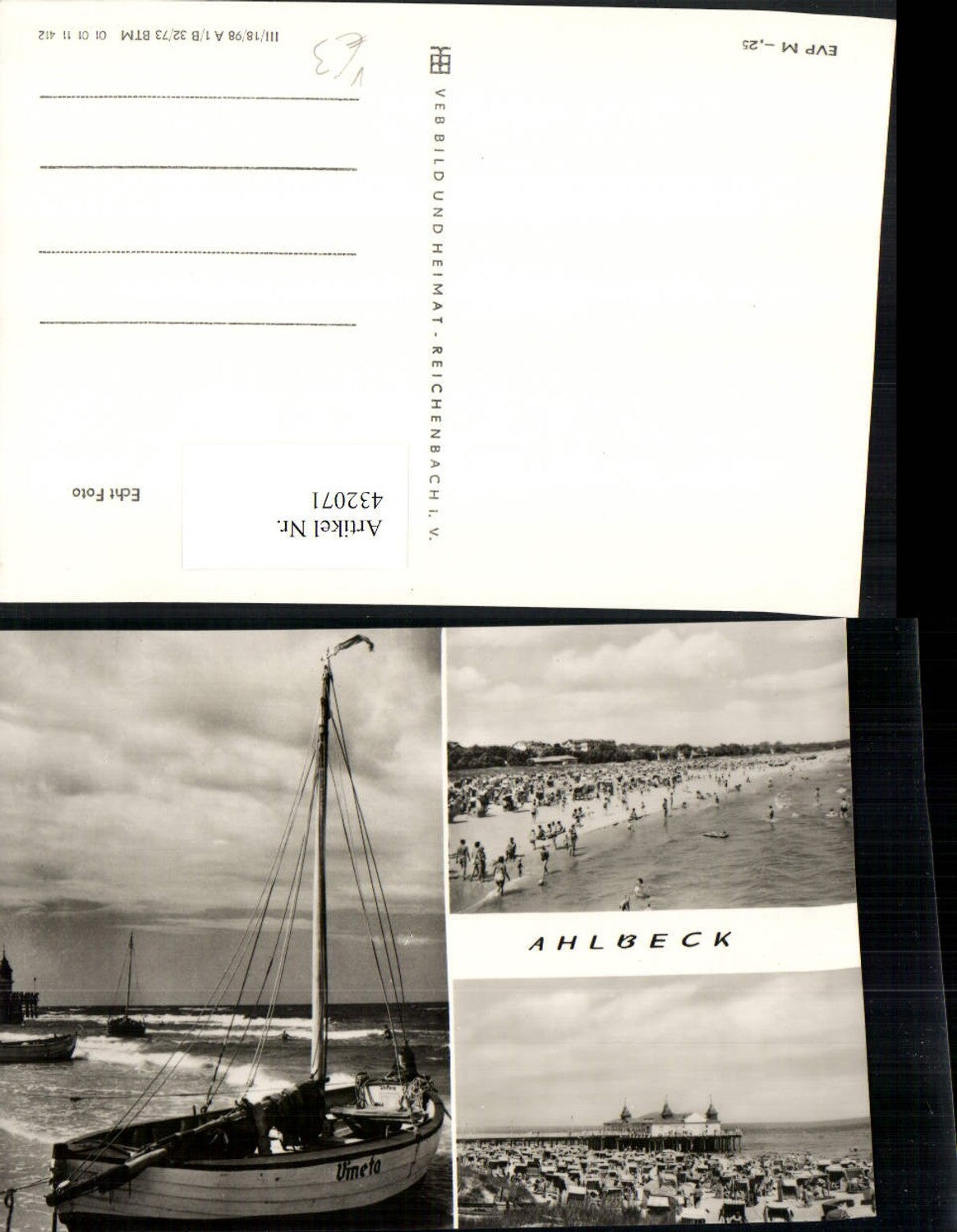 432071,Ahlbeck Strand Strandleben Seebrücke Segelboot Mehrbildkarte pub VEB