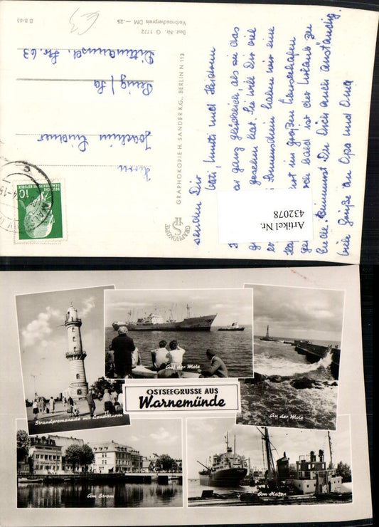432078,Rostock Warnemünde Leuchttrum Schiff Mole Hafen Mehrbildkarte