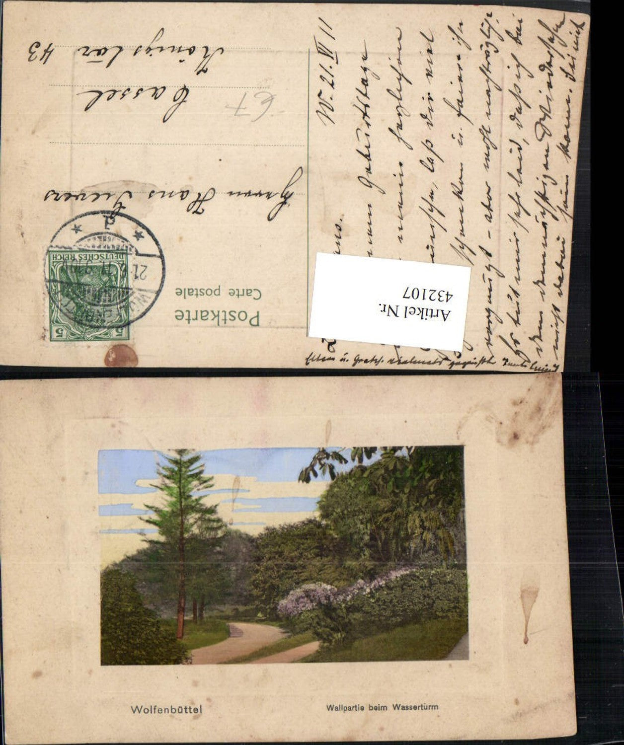 432107,Wolfenbüttel Wallpartie beim Wasserturm Präge Passepartout