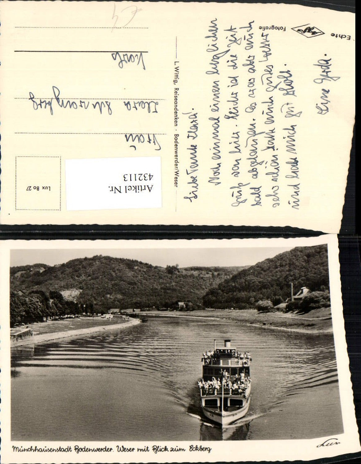 432113,Bodenwerder Weser m. Blick zum Eckberg Dampfer