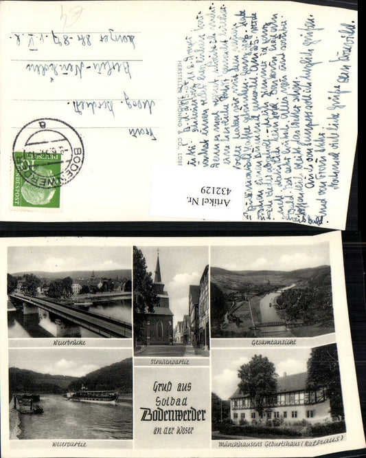 432129,Bad Bodenwerder an d. Weser Totale Brücke Kirche Rathaus Mehrbildkarte