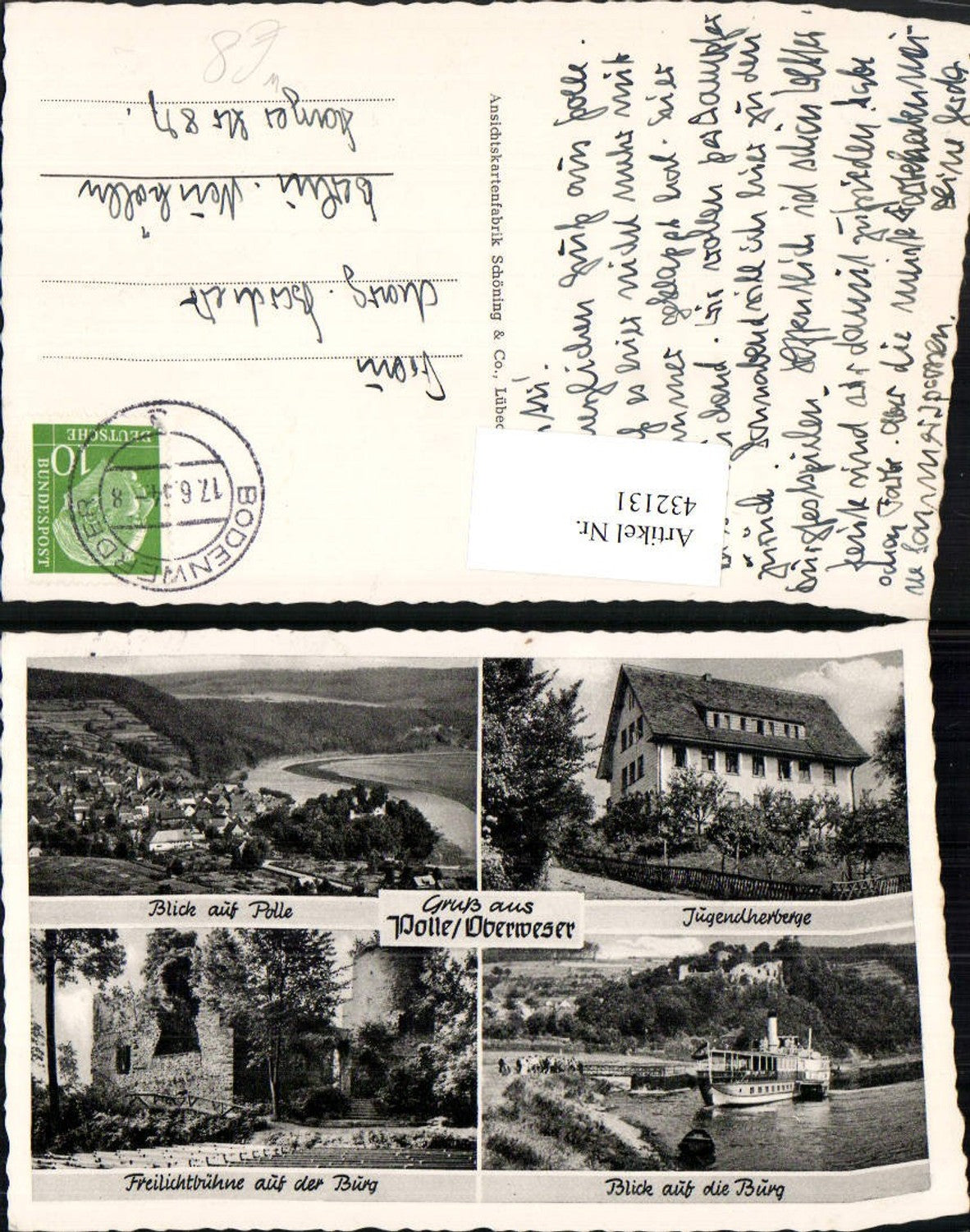 432131,Polle an d. Oberweser Totale Jugendherberge Burg Dampfer Mehrbildkarte