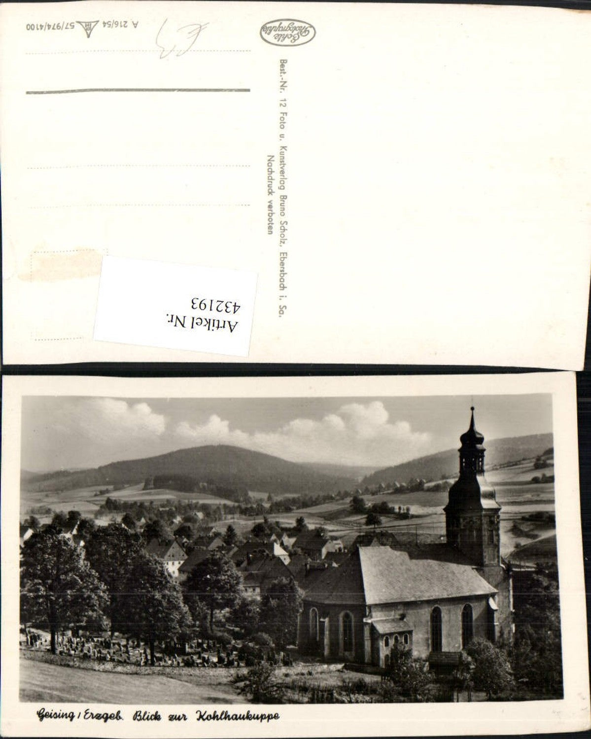 432193,Geising im Erzgebirge Kirche Blick zur Kohlhaukuppe