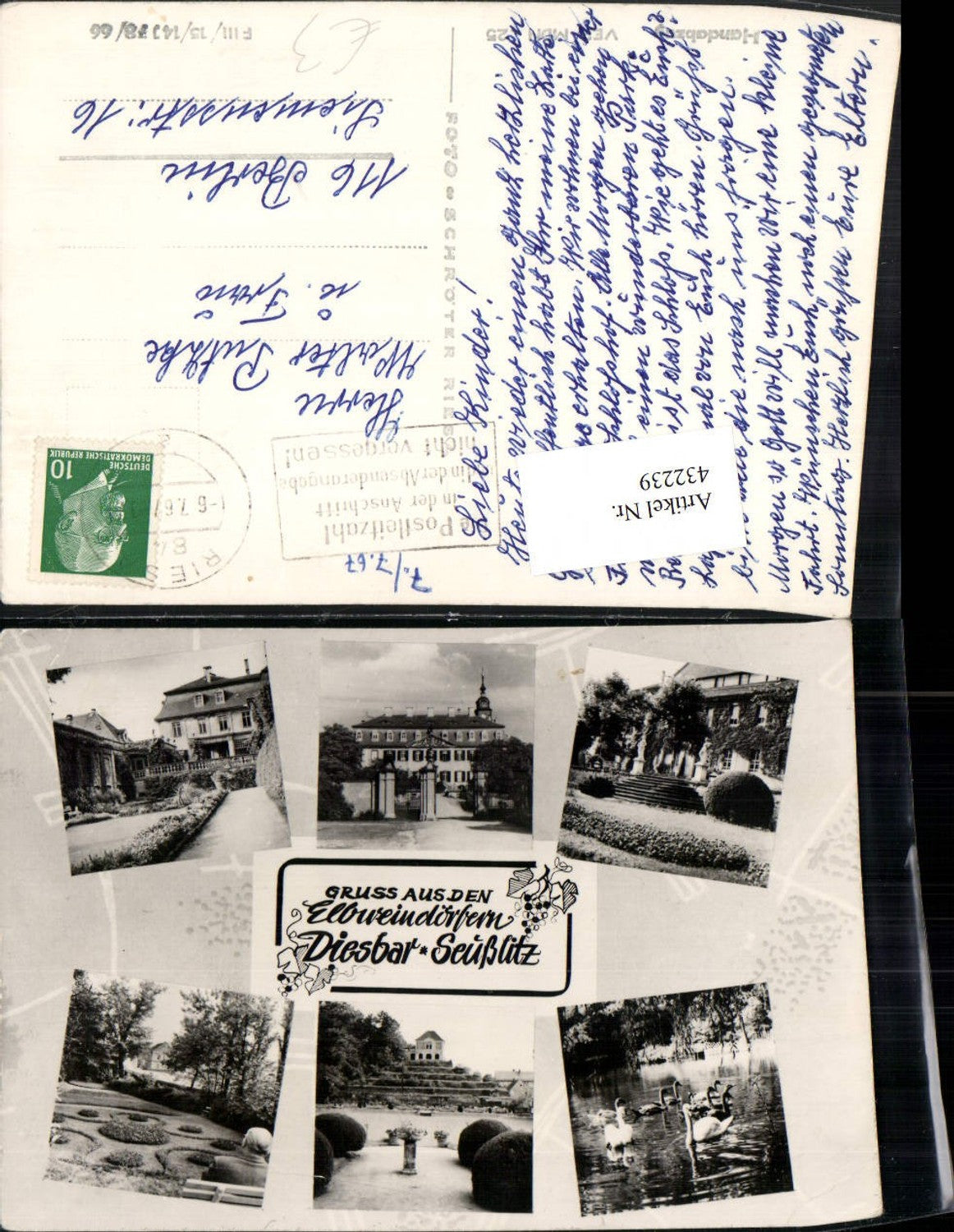 432239,Diesbar Seußlitz b. Nünchritz Schloss Schwäne Mehrbildkarte
