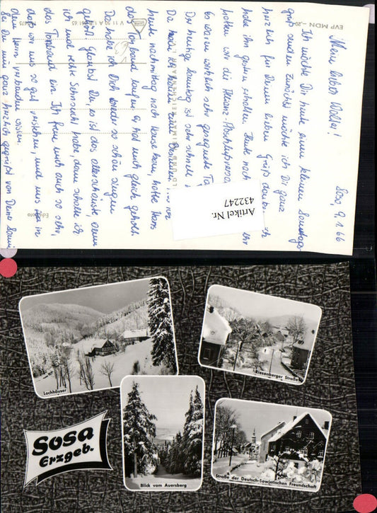 432247,Sosa im Erzgebirge Lochhäuser Straßen Winterbilder Mehrbildkarte pub VEB