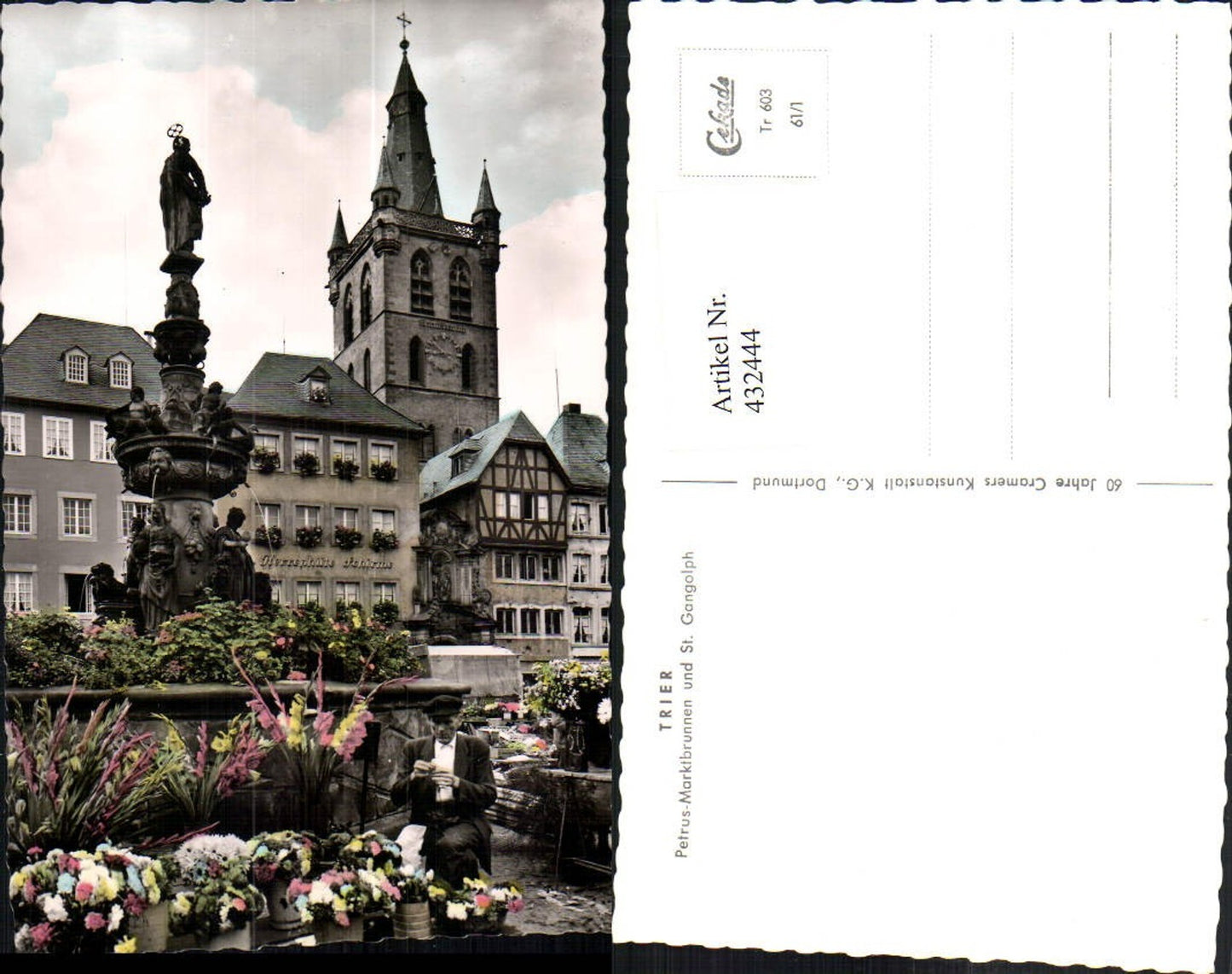 432444,Trier Petrus-Marktbrunnen Brunnen u. St. Gangolph Kirche Turm