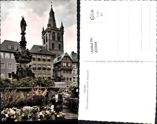 432444,Trier Petrus-Marktbrunnen Brunnen u. St. Gangolph Kirche Turm