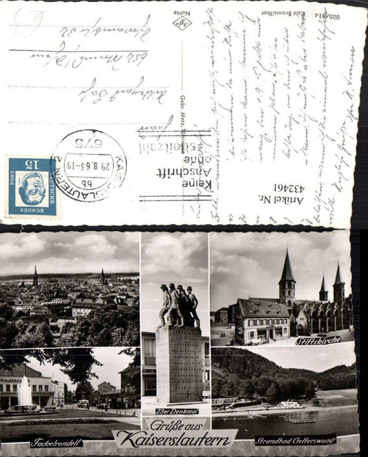 432461,Kaiserslautern Totale Stiftskirche Denkmal Brunnen Strandbad Mehrbildkarte