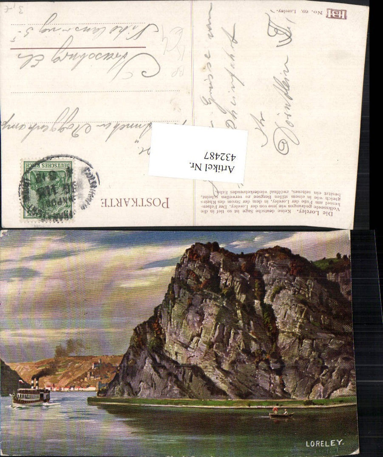 432487,Künstler AK Loreley b. St. Goarshausen Bahnpost Zug 118