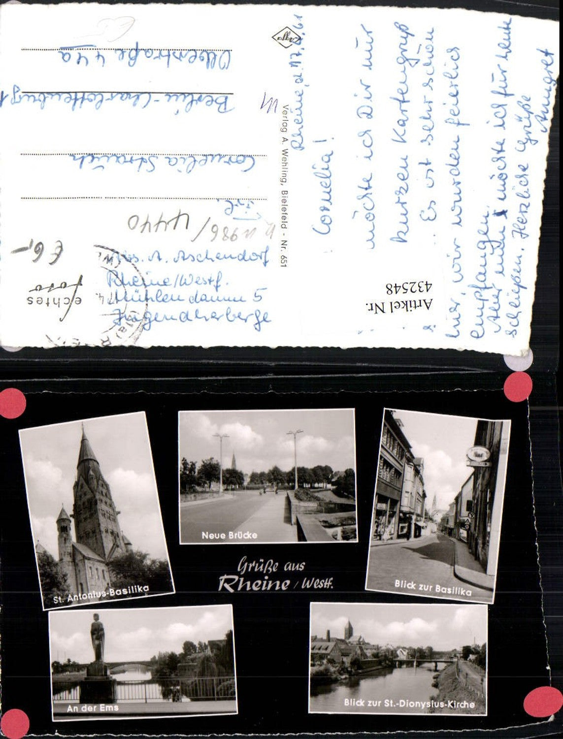 432548,Rheine St. Antonius-Basilika Brücke Straßenansicht Fluss Mehrbildkarte