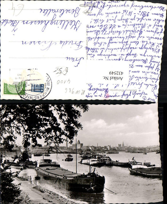 432549,Duisburg Rheinpartie Teilansicht Fluss Schiffe Boote
