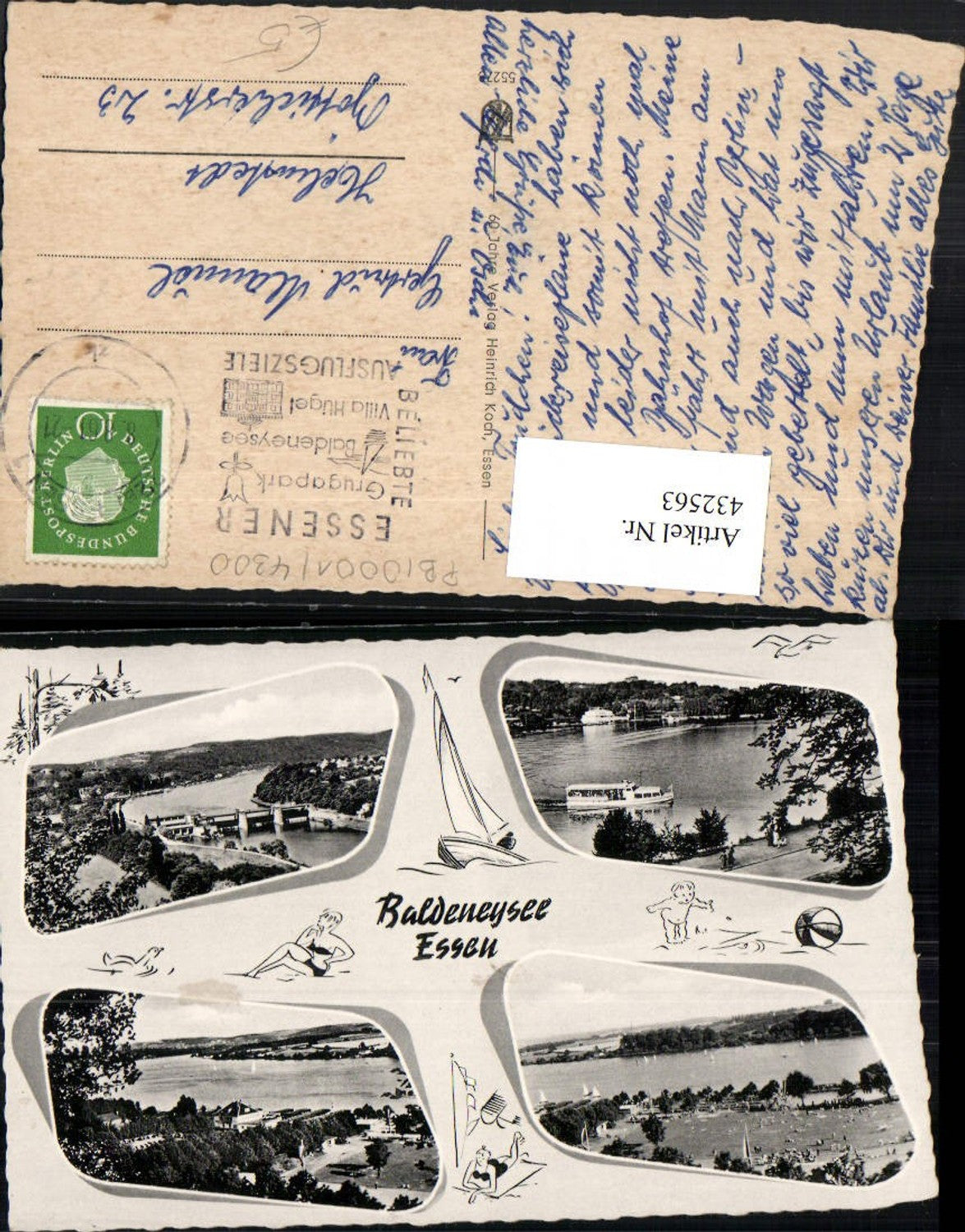 432563,Essen Baldeneysee Kraftwerk Strandbad Boot Mehrbildkarte