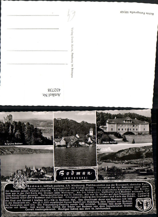 432738, Bodman on Lake Constance, Total Castle Ruins, Multi-view postcard, Text
