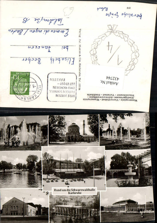 432744, Karlsruhe Water Features Schwarzwaldhalle State Theatre Multiview Card