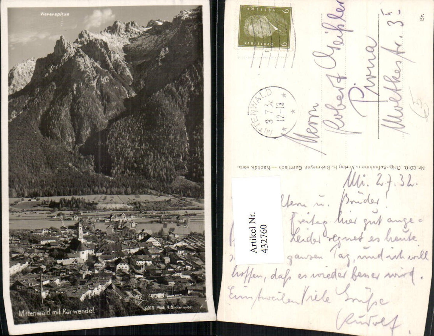 432760,Mittenwald Totale m. Karwendel Bergkulisse