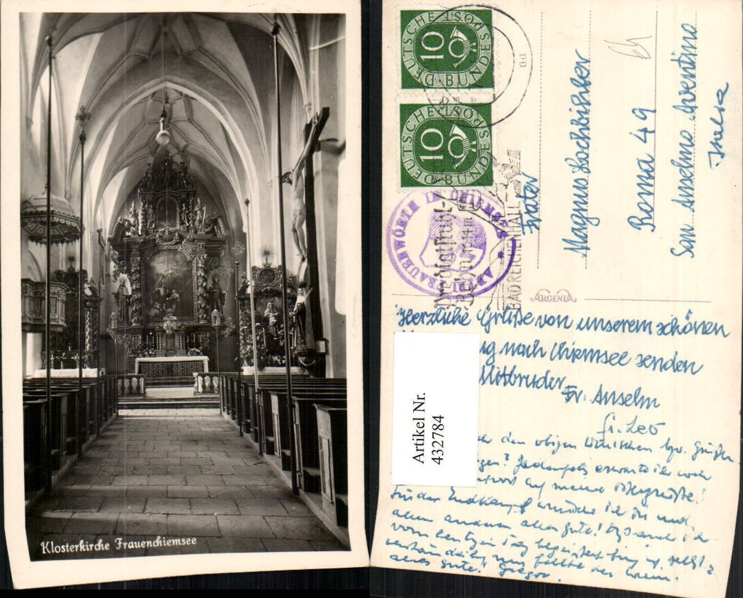 432784,Frauenchiemsee Klosterkirche Kirche Innenansicht