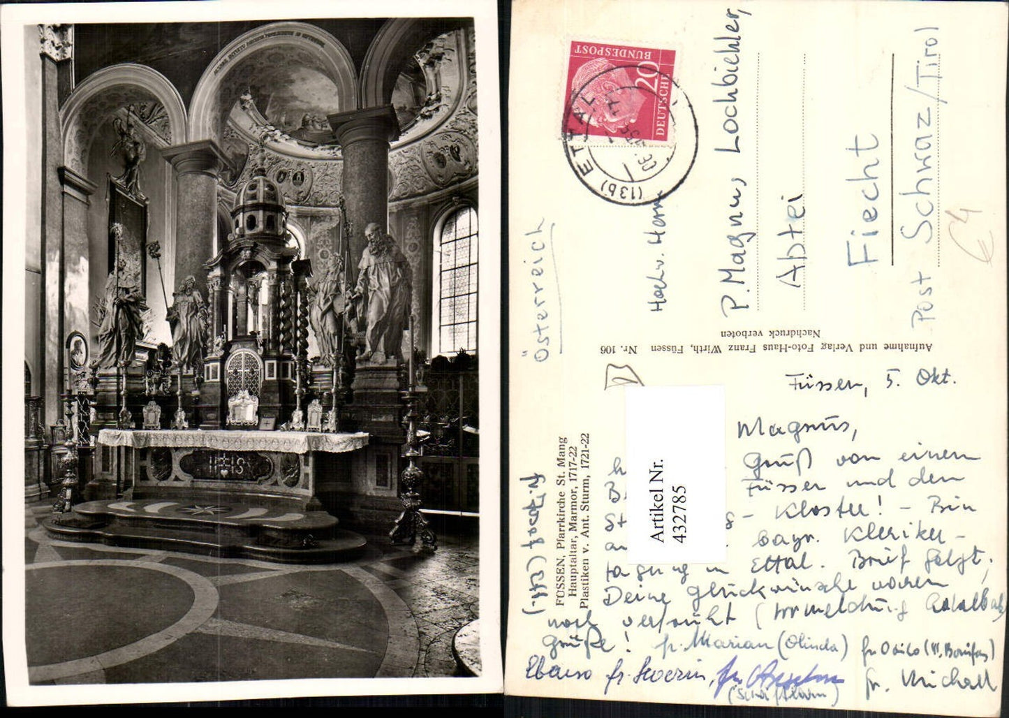 432785,Füssen Pfarrkirche Kirche St. Mang Innenansicht Altar