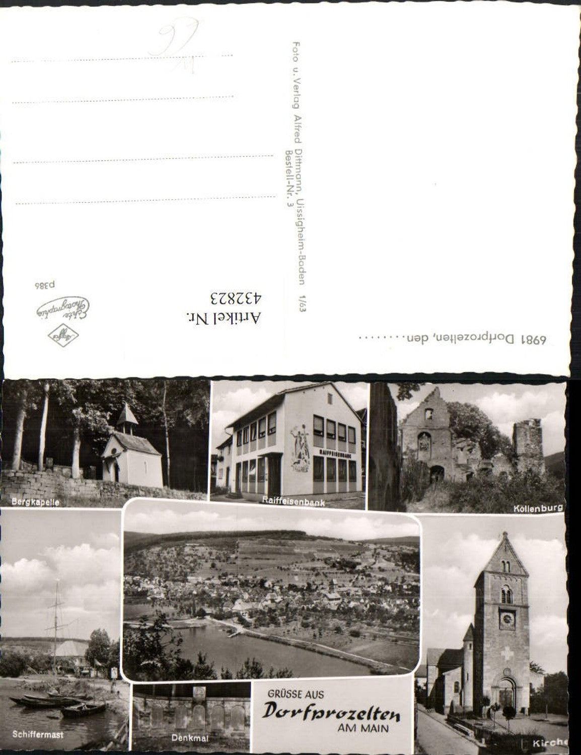 432823,Dorfprozelten am Main Totale Kirche Denkmal Raiffeisenbank Mehrbildkarte