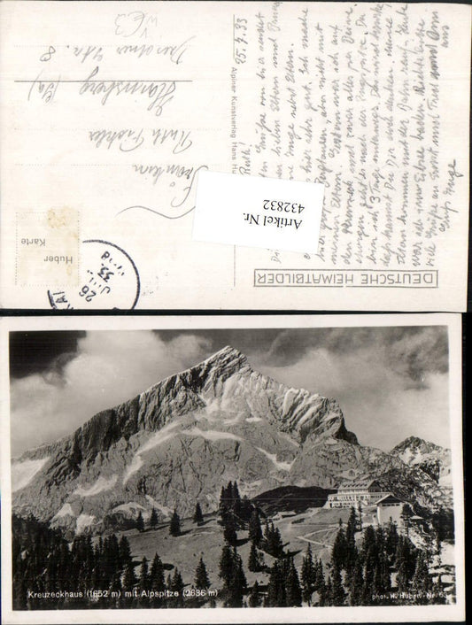 432832,Kreuzeckhaus Berghütte b. Garmisch m. Alpspitze Bergkulisse pub H. Huber 633