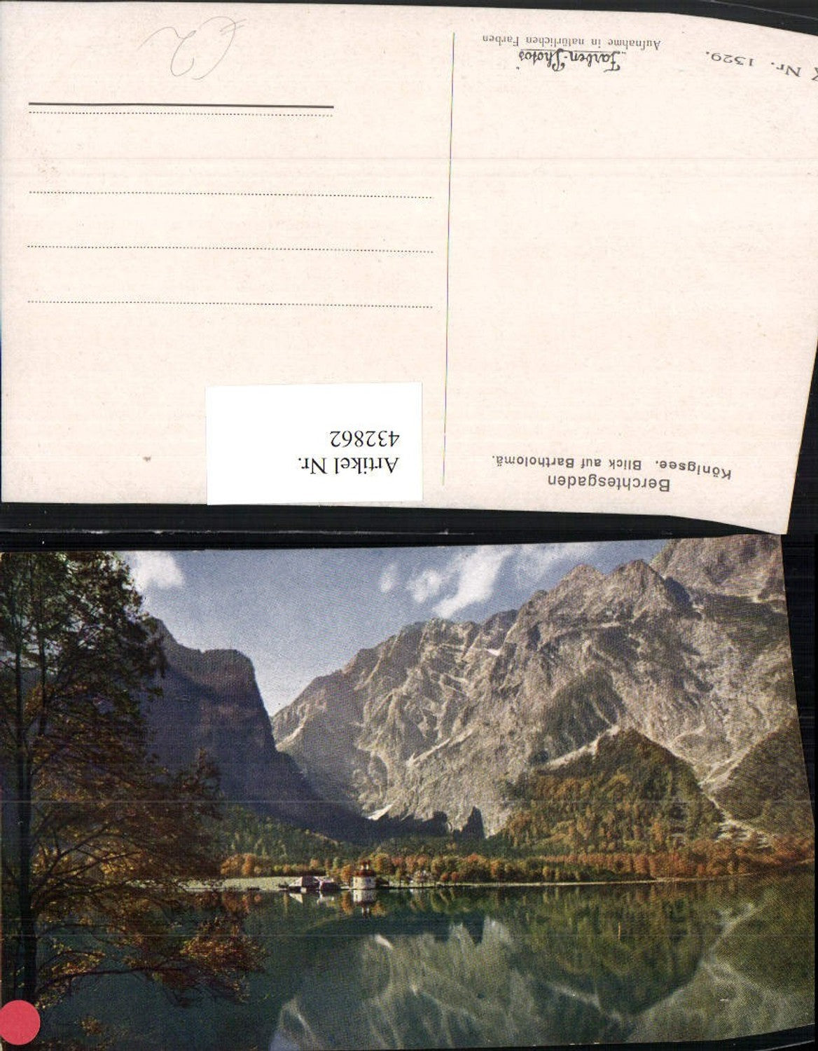 432862, Artist AK Berchtesgaden Königssee with Bartholomä mountain scenery