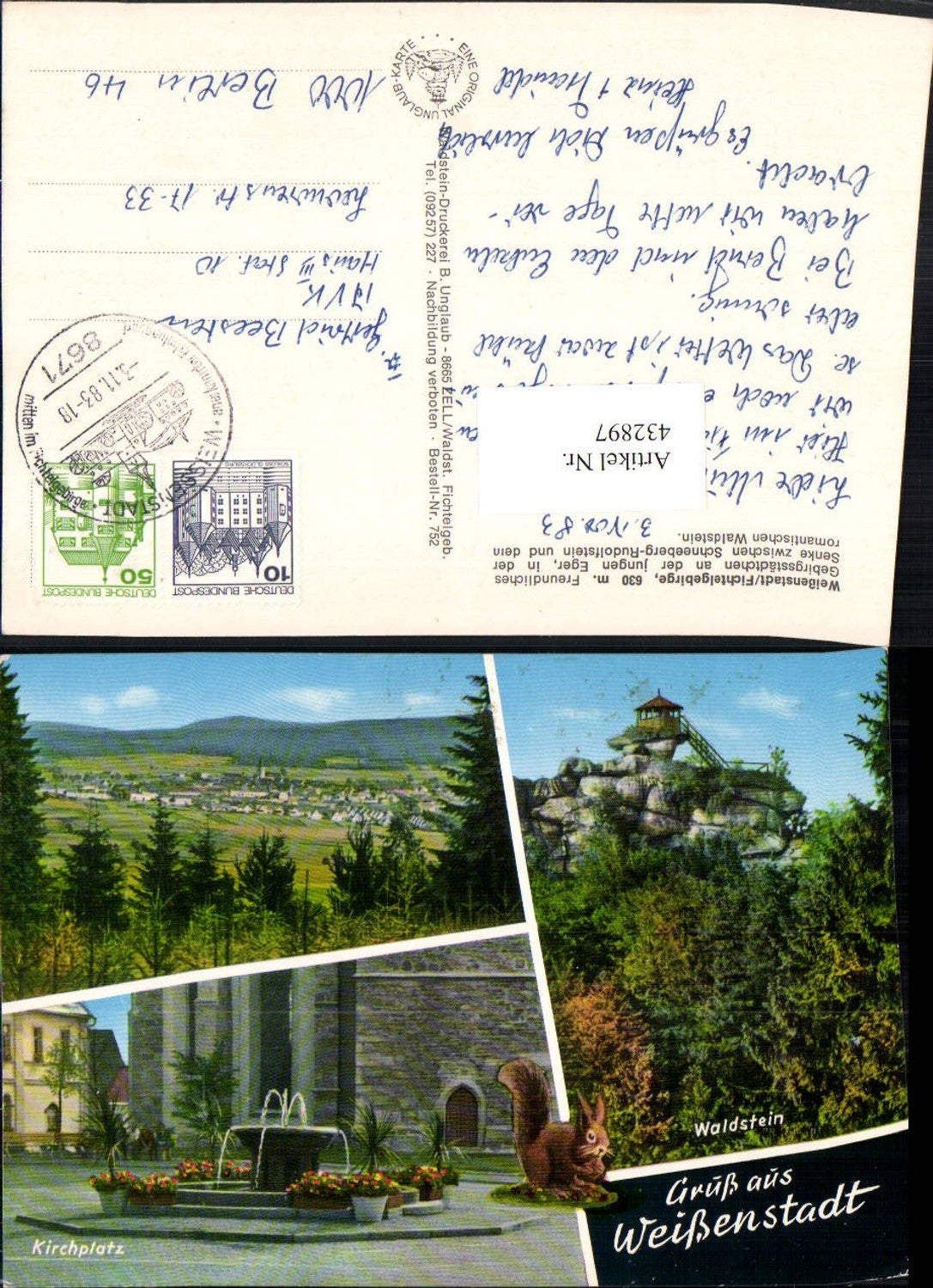 432897,Weißenstadt Totale Kirchplatz Brunnen Waldstein Mehrbildkarte