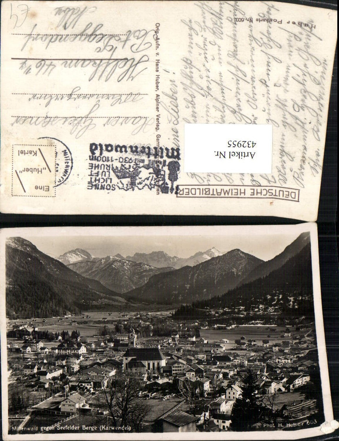 432955,Mittenwald Totale geg. Seefelder Berge Bergkulisse