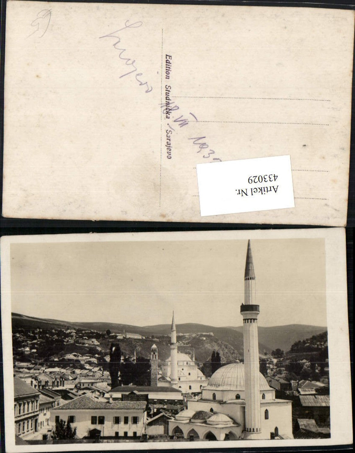 433029,Foto AK Bosnia Sarajevo Teilansicht Moschee Minarette