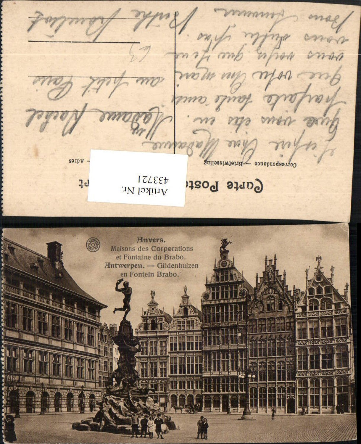 433721,Belgium Anvers Antwerp Maisons des Corporations et Fontaine du Brabo fountain