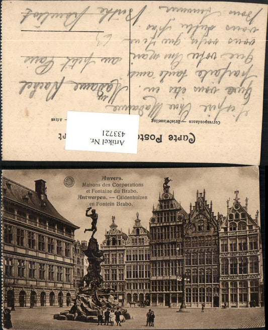 433721,Belgium Anvers Antwerpen Maisons des Corporations et Fontaine du Brabo Brunnen