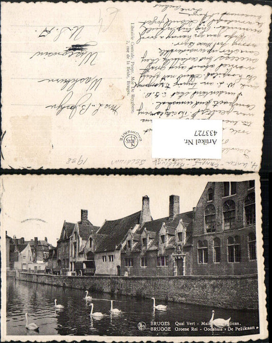 433727,Belgium Bruges Brügge Quai Vert Maison du Pelican Häuser Schwäne