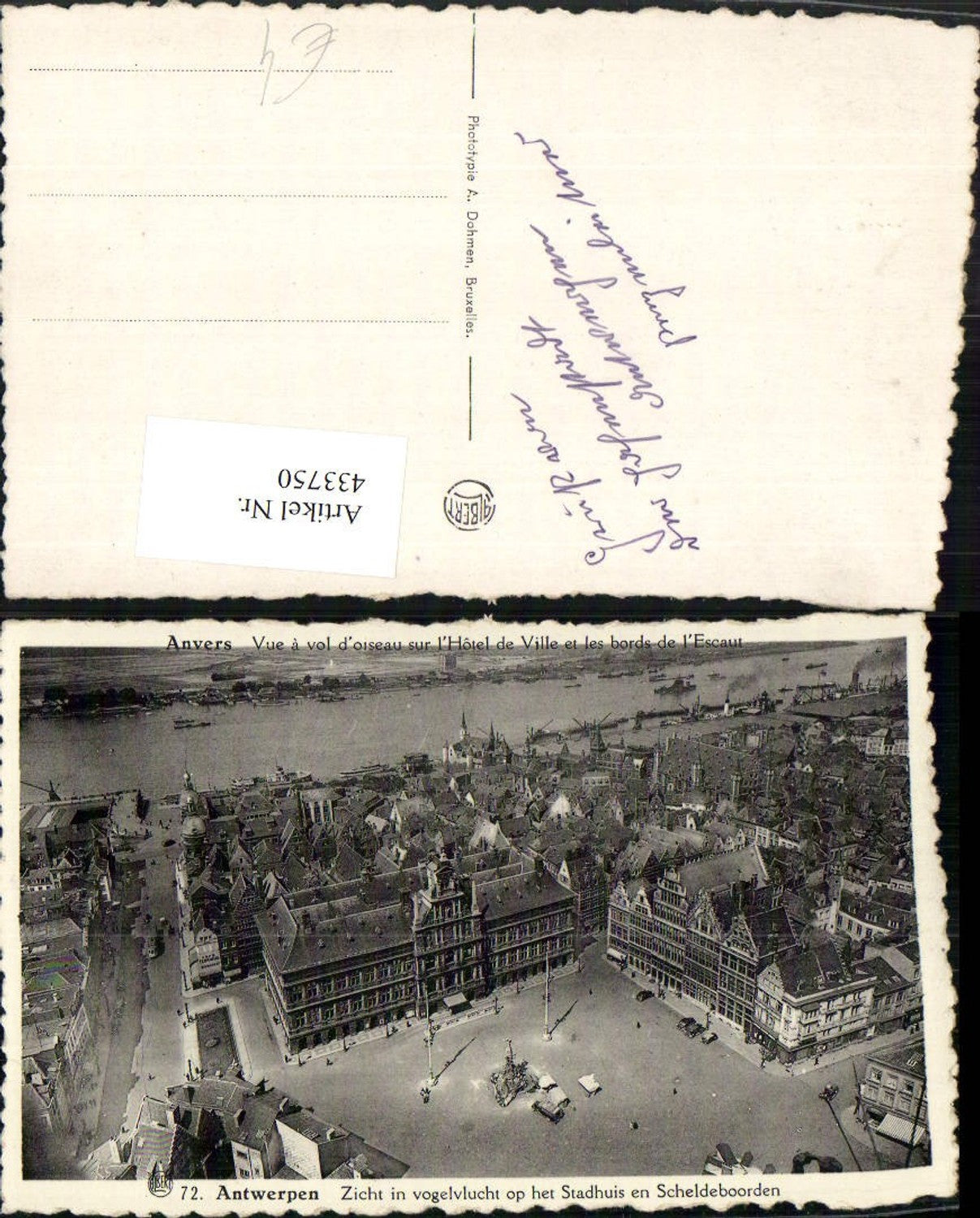 433750,Belgium Antwerpen Anvers l'Hotel de Ville et les bords de l'Escaut Rathaus