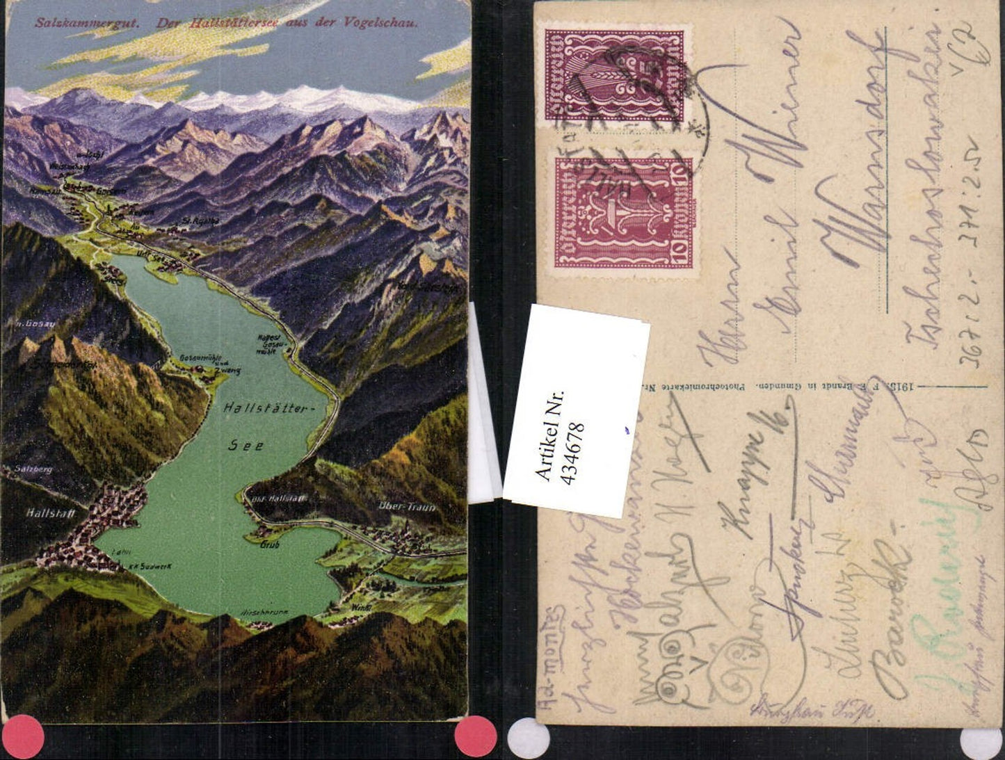 434678,Hallstättersee See aus d. Vogelschau Totale Hallstatt Obertraun pub F. E. Brandt 1298