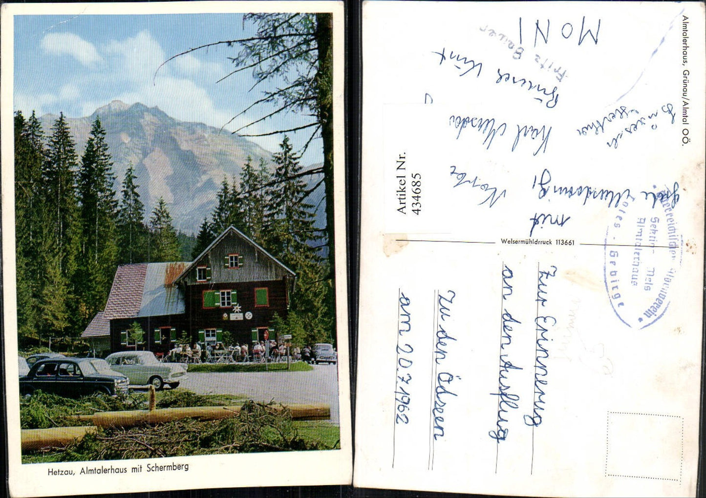 434685,Hetzau b. Grünau Almtalerhaus m. Schermberg Bergkulisse