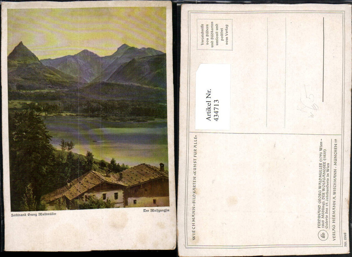 434713,Künstler AK Ferdinand Georg Waldmüller Wolfgangsee See b. St. Wolfgang Bergkulisse