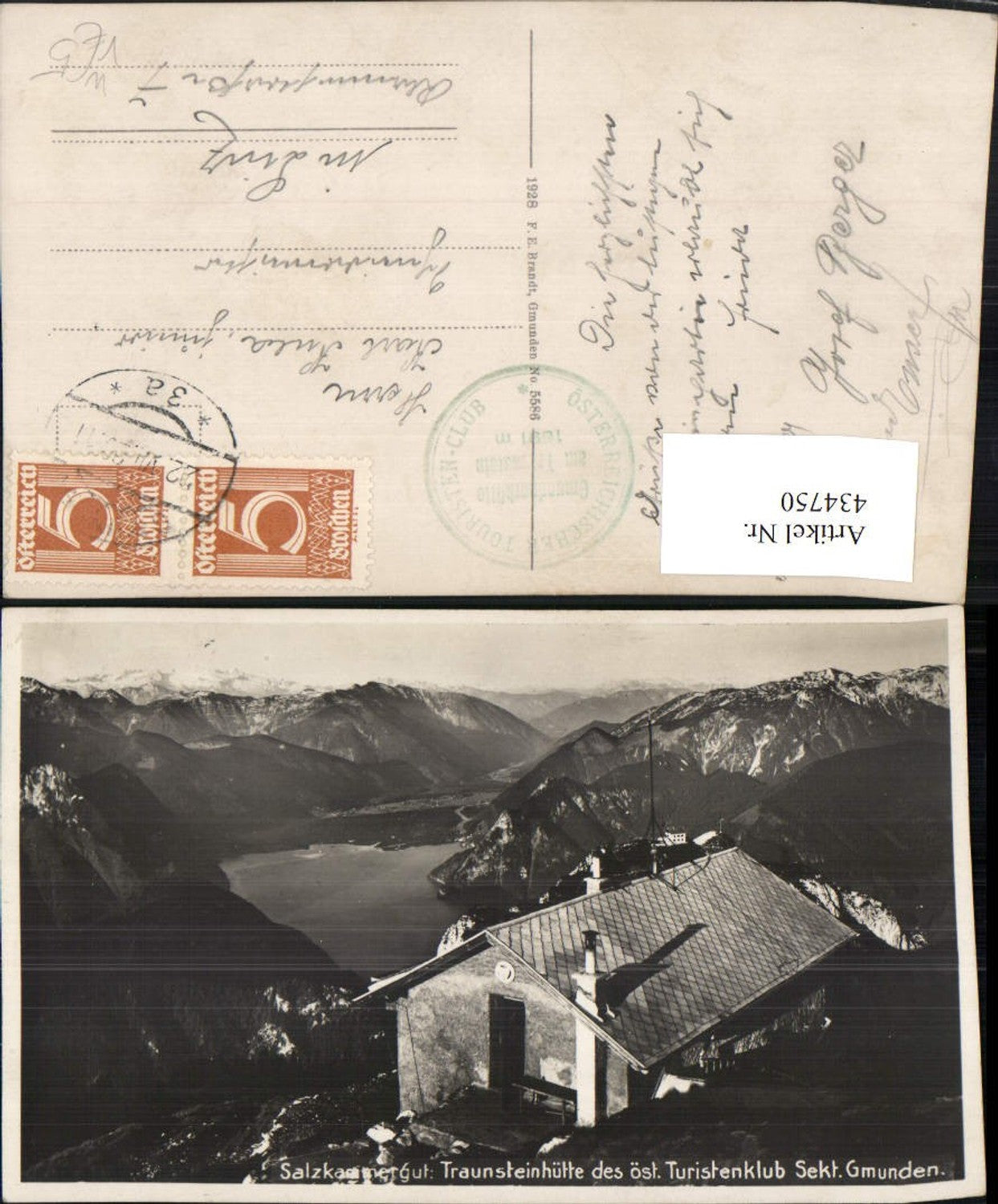 434750,Traunsteinhütte Berghütte b. Gmunden Bergkulisse pub F. E. Brandt 5586