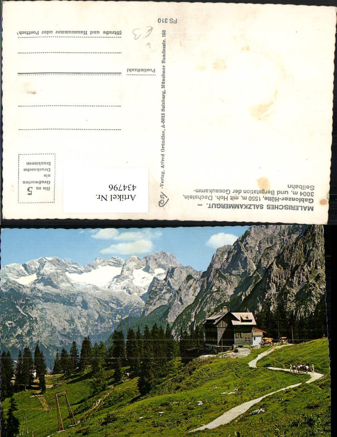 434796,Gablonzer-Hütte Berghütte b. Gosau m. Dachstein Bergkulisse