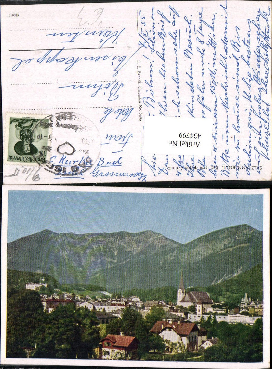 434799,Bad Ischl Teilansicht geg. Zimnitz Bergkulisse pub F. E. Brandt 5465