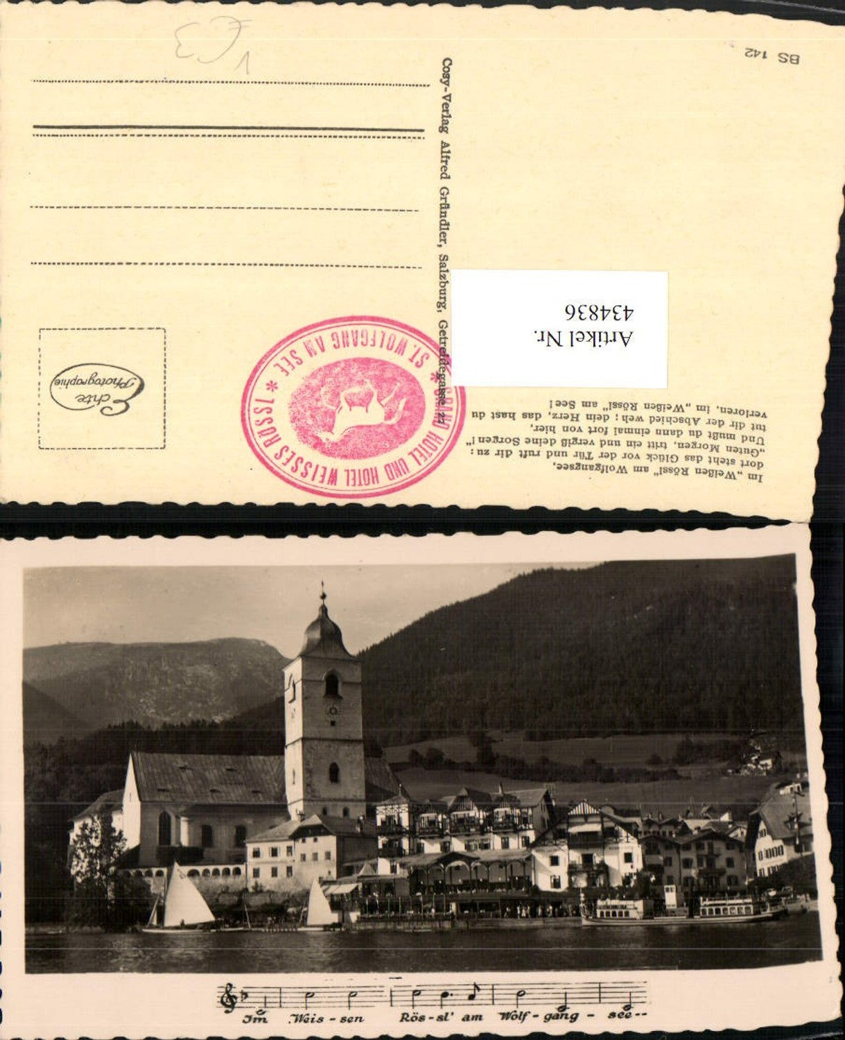 434836,St. Wolfgang Teilansicht Weißes Rössl Kirche Liedzeile pub Cosy