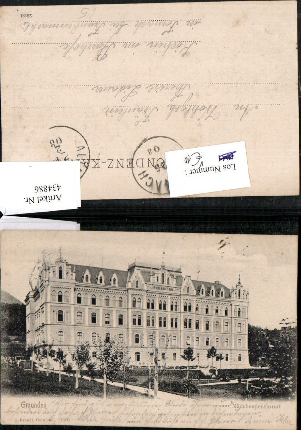 434886,Gmunden Mädchenpensionat Gebäude pub F. E. Brandt 1516