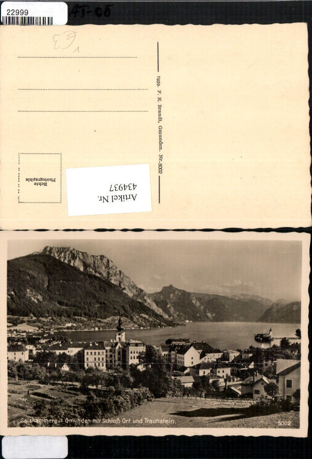 434937,Gmunden Teilansicht m. Schloss Ort u. Traunstein pub F. E. Brandt 5002