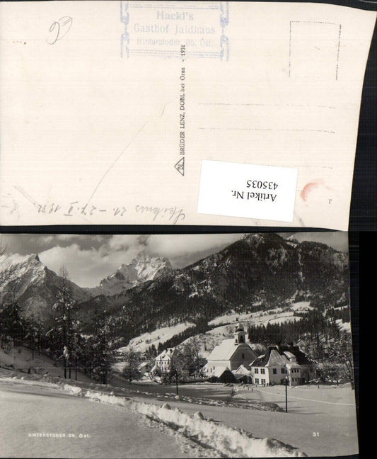 435035,Hinterstoder Teilansicht Kirche Bergkulisse Winterbild