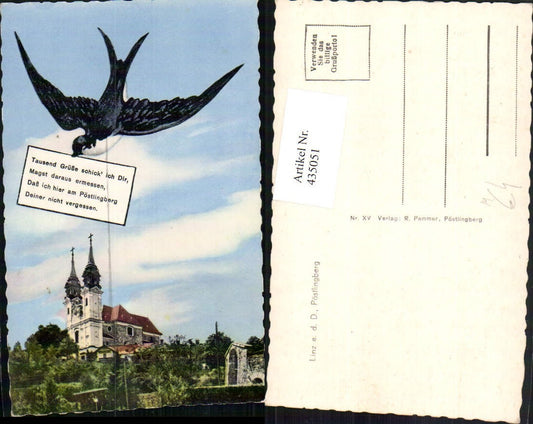 435051,Linz an d. Donau Pöstlingberg Kirche Fotomontage Schwalbe Spruch