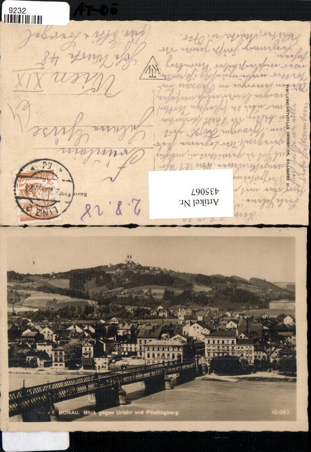 435067,Linz an d. Donau Brücke Urfahr Teilansicht m. Pöstlingberg