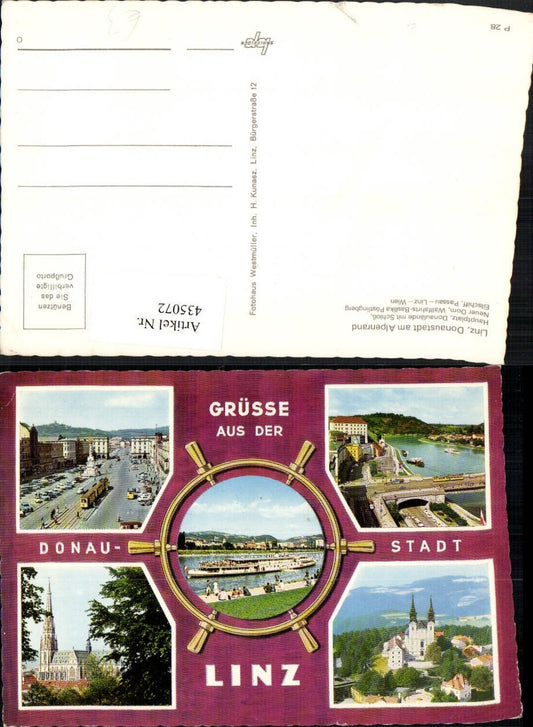 435072,Linz an d. Donau Hauptplatz Schloss Dom Dampfer Mehrbildkarte