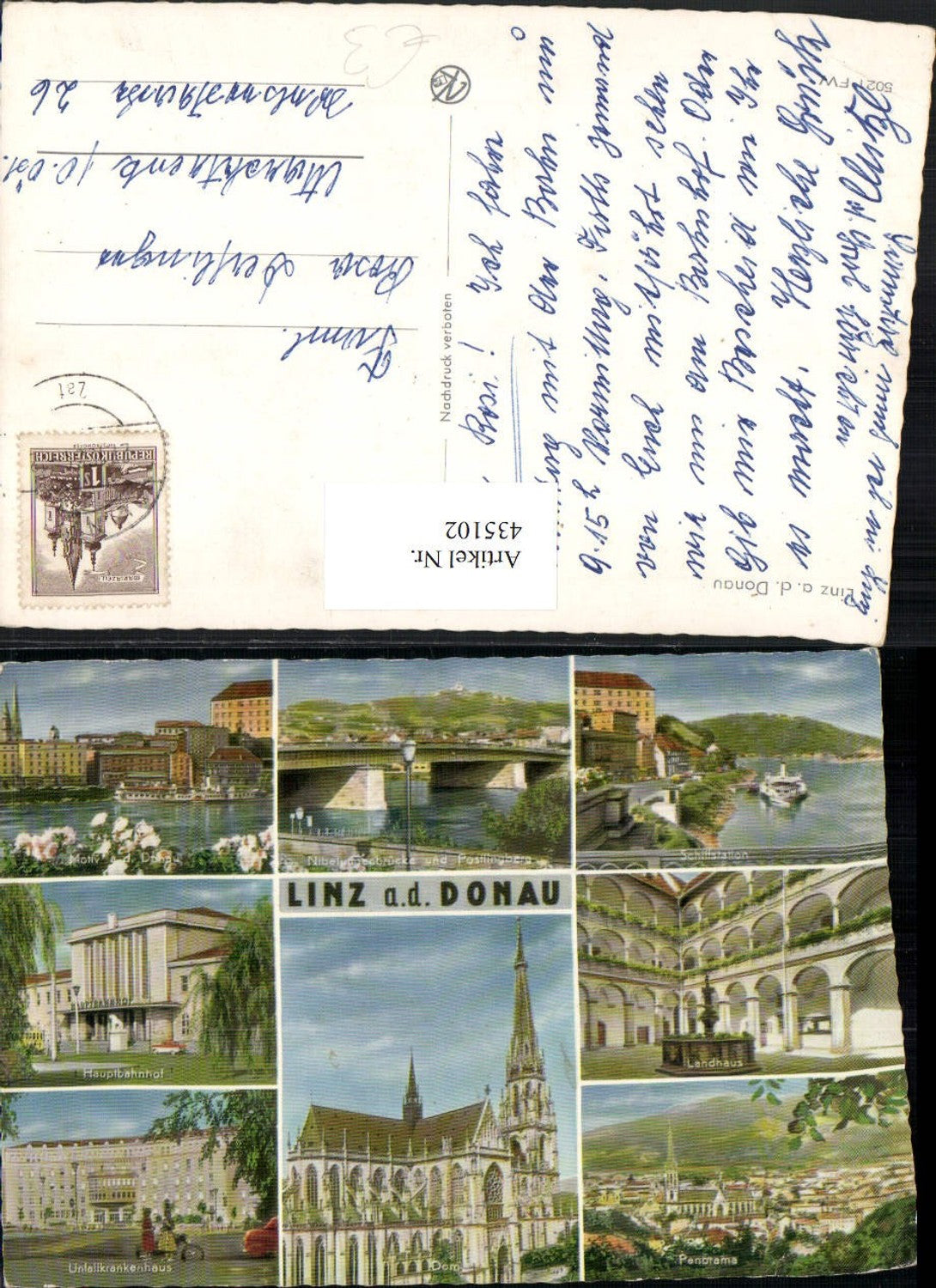 435102,Linz an d. Donau Totale Brücke Schiffsstation Bahnhof Dom Krankenhaus Mehrbildkarte