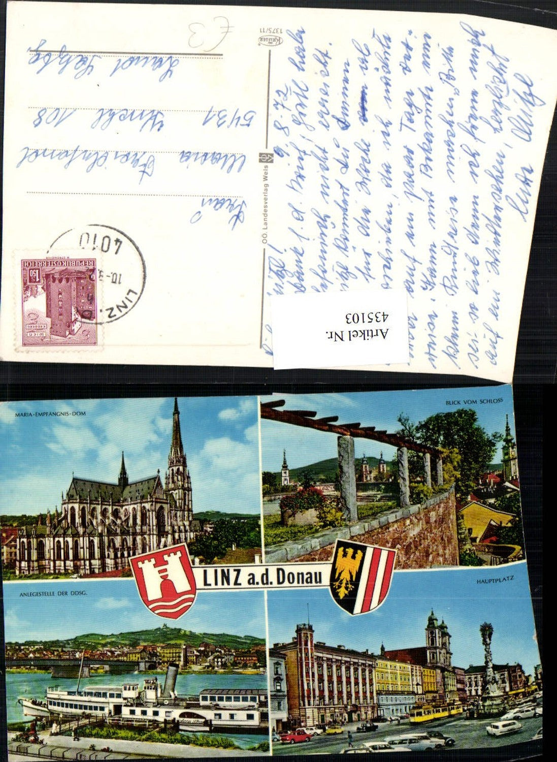 435103,Linz an d. Donau Dom Kirche Hauptplatz Dampfer Mehrbildkarte
